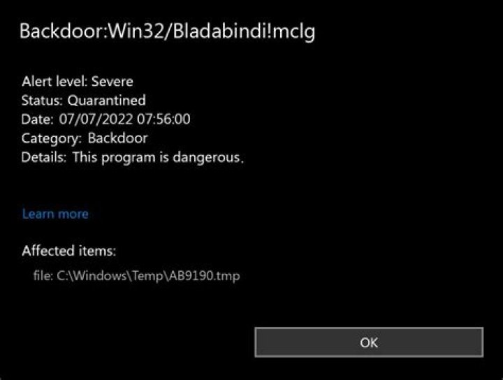 Backdoor:Win32/Bladabindi!mclg — Bladabindi Backdoor Removal Guide