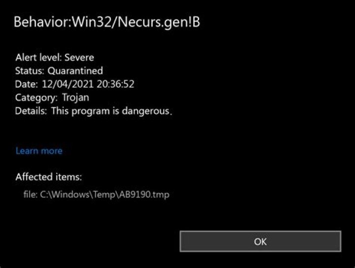 Behavior:Win32/Necurs.gen!B — Virus Removal Guide