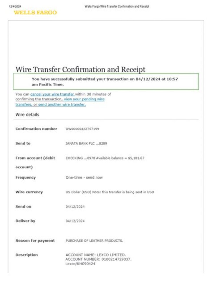 Do wire transfers have confirmation numbers?