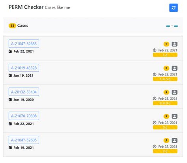 How can I check the status of my perm application?