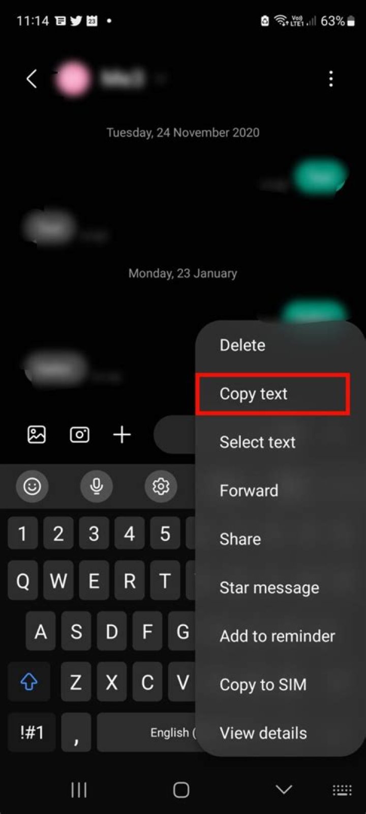 How do I copy and paste on my Samsung phone?