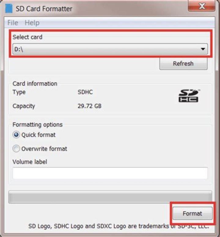 How do I force a raw SD card to format?