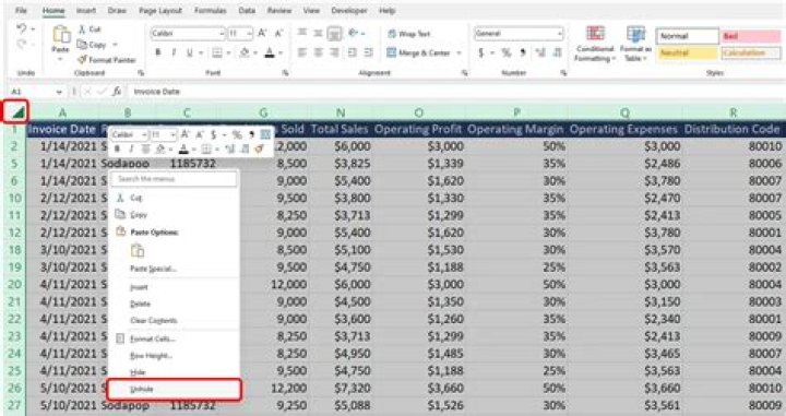 How do I unhide rows in Excel for Mac?