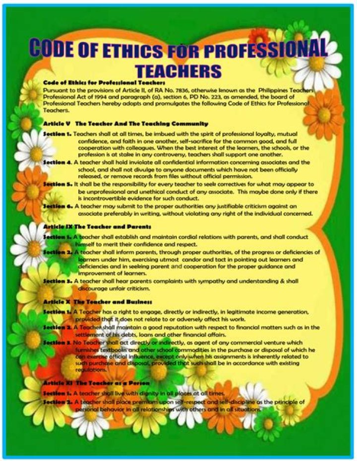 How do teachers apply code of ethics for professionals?