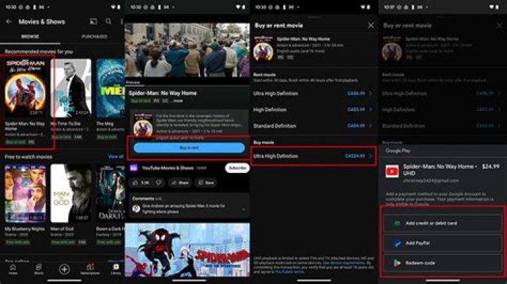 How do you purchase movies on YouTube on Iphone?