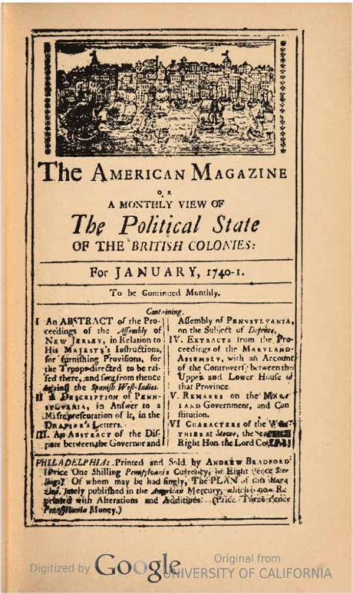 In what state was the first American magazine published?