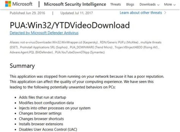 PUA:Win32/YTDVideoDownload — YTDVideoDownload