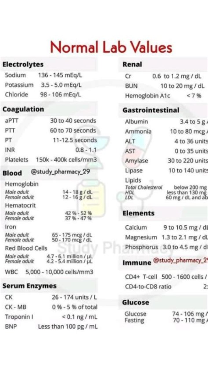 What are normal lab values for iron?