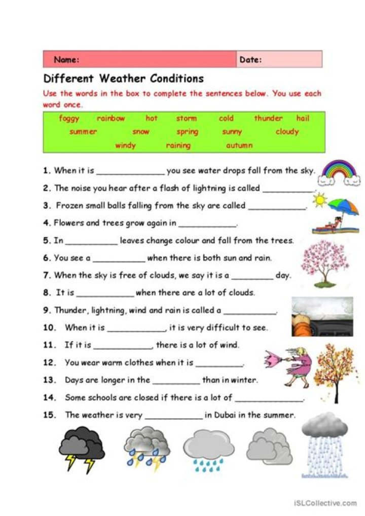 What are the six types of weather conditions?