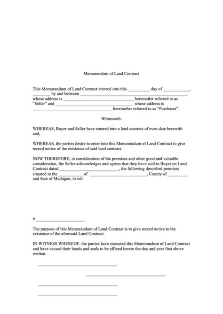 What is a memorandum of Land Contract Michigan