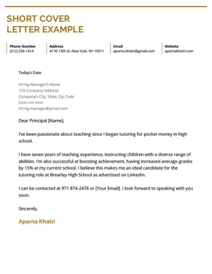 What is a short application cover letter?