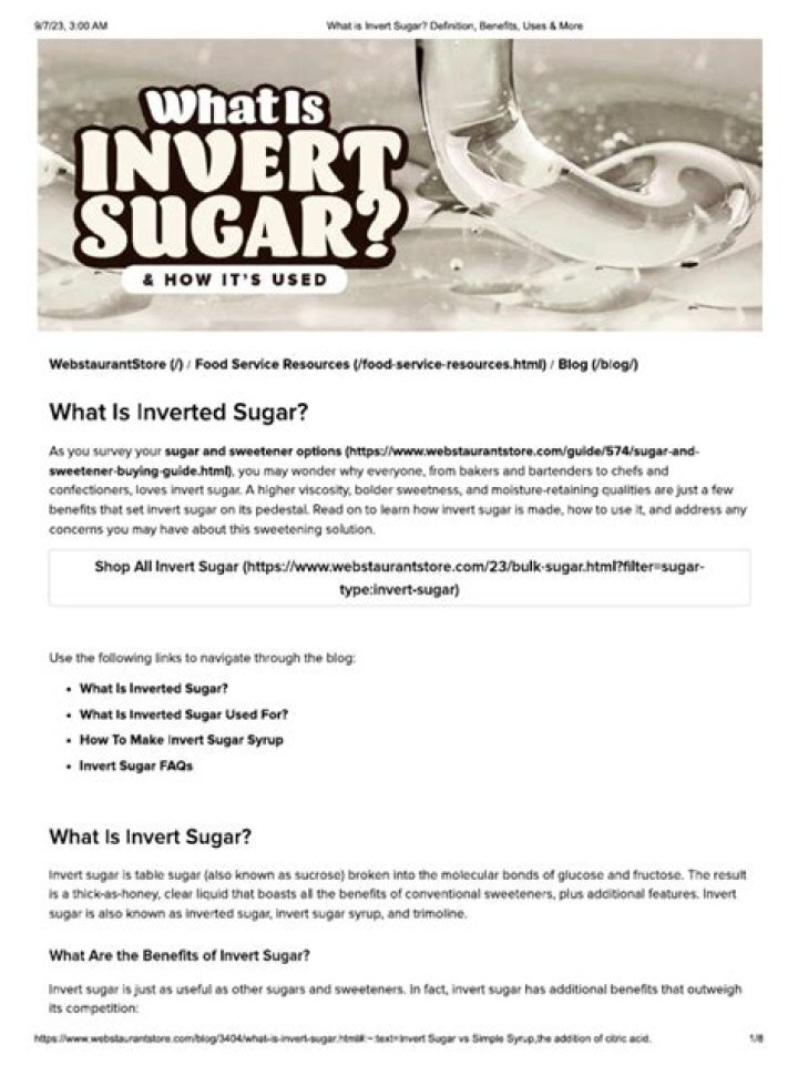 What is invert sugar made from