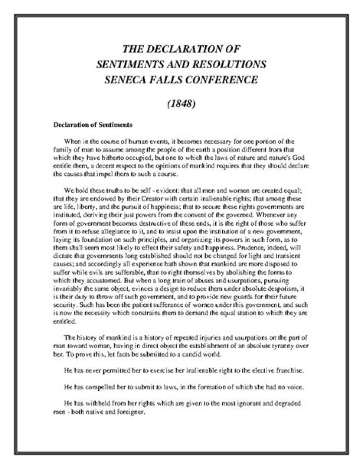 What is the Declaration of Sentiments and Resolutions