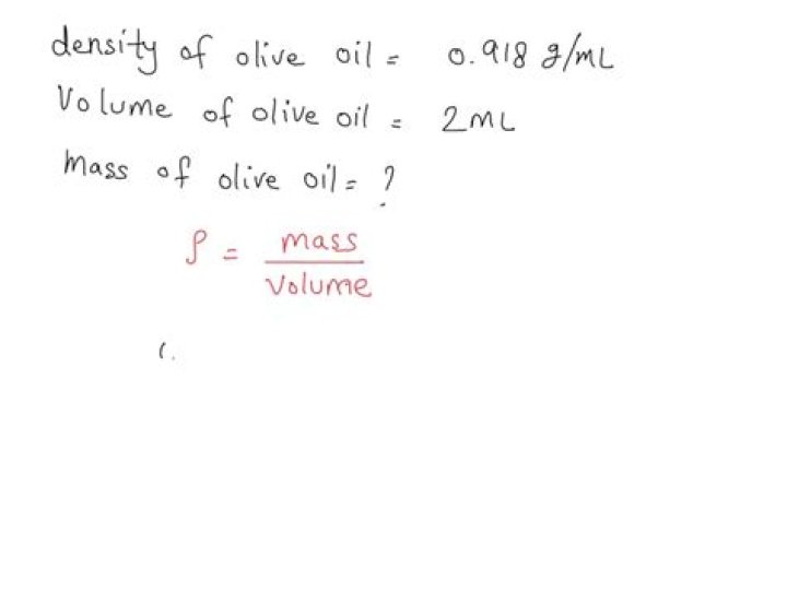 What is the density of olive oil in kg m3?