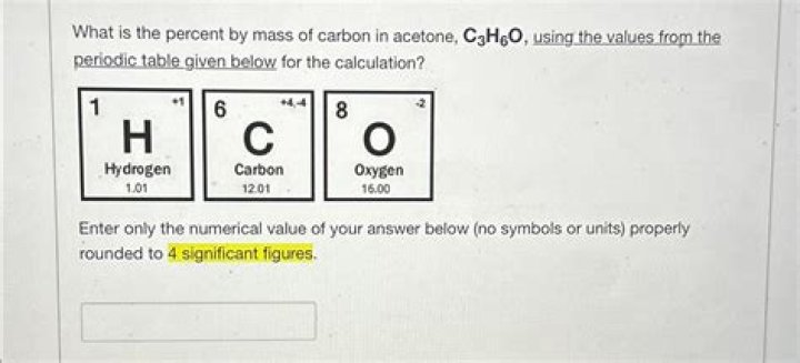 What is the percent by mass of carbon in acetone c3h6o?