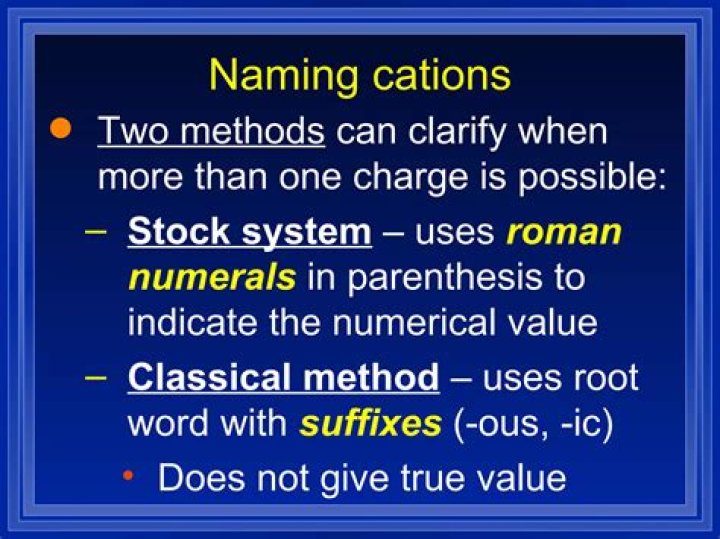 What is the stock system of naming cations?
