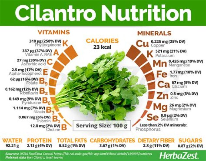 What nutrients are in cilantro