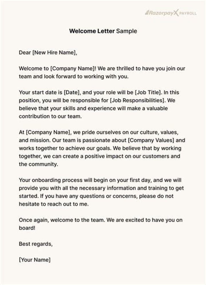 What should a welcome letter include?