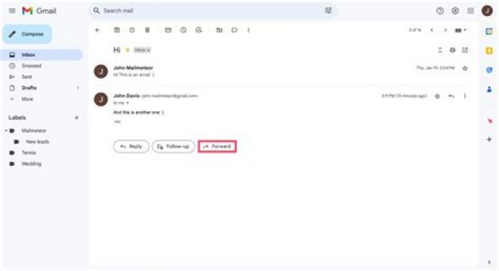 Where is the forward button on Gmail?